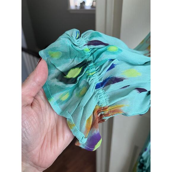 ANTHROPOLOGIE Serenade Turquoise Ikat Pullover Boho Maxi Dress Sz M *FLAW* - Picture 4 of 15